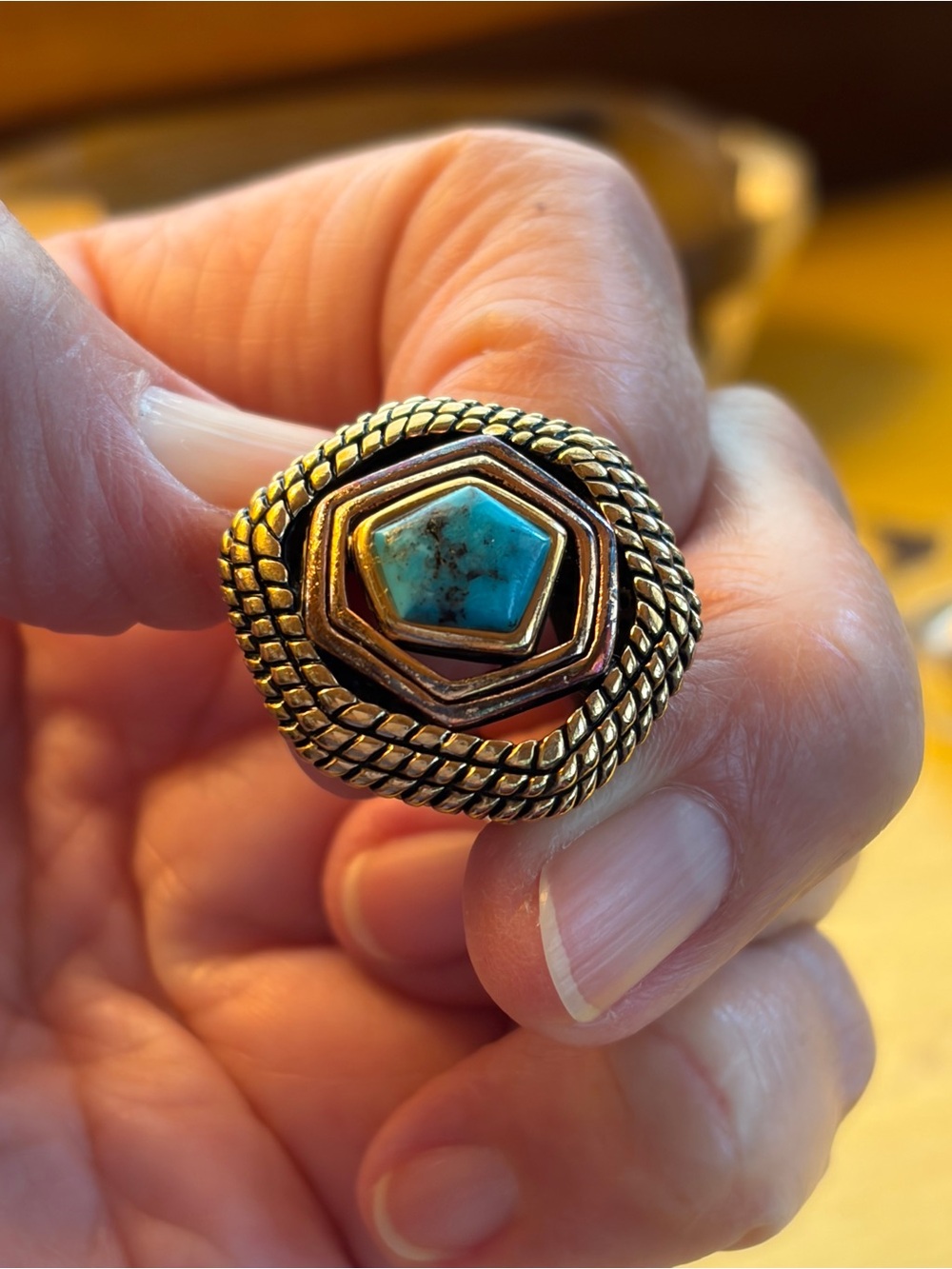 Barse Genuine Turquoise Copper Brass Statement Ring Size 7 Signed Thai CU